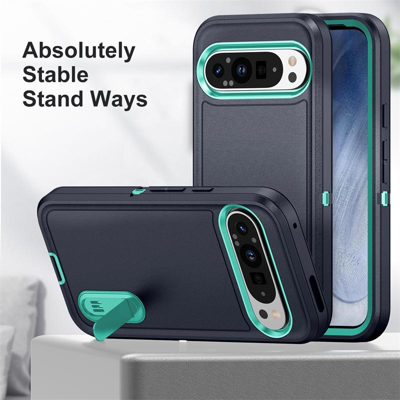 3 in 1 Heavy Duty Hybrid Armor Shockproof Defend Phone Case For Google Pixel 9 Pro XL Hard Plastic Frame Soft TPU Back Cover