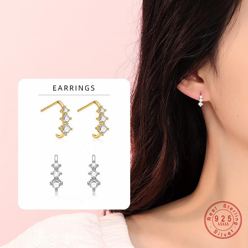 Girls Real 925 Sterling Silver fashion diamond Sparkling Earrings for Women Party Birthday Fine Jewelry
