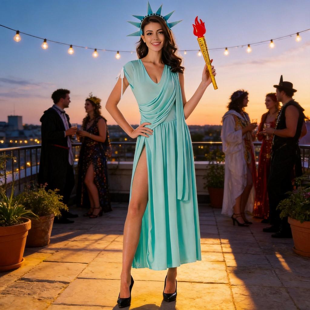 Cosplay Women Knitted Statue Of Liberty Outfit For Halloween Stage Performance