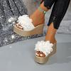 Slope heel beach slippers women's summer 2025 new fish mouth flower comfortable outdoor beach shoes women