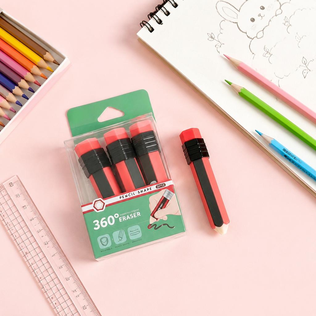 Red and Black Pencil with Eraser - 3 Pack