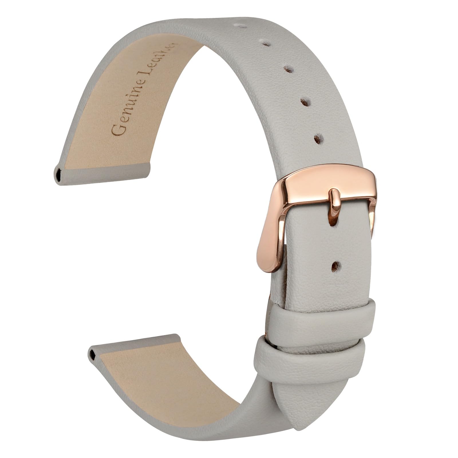 

WOCCI Genuine Leather Watch Band, 14mm, Calfskin Leather, Replacement Strap, Gray, with Rose Gold Buckle