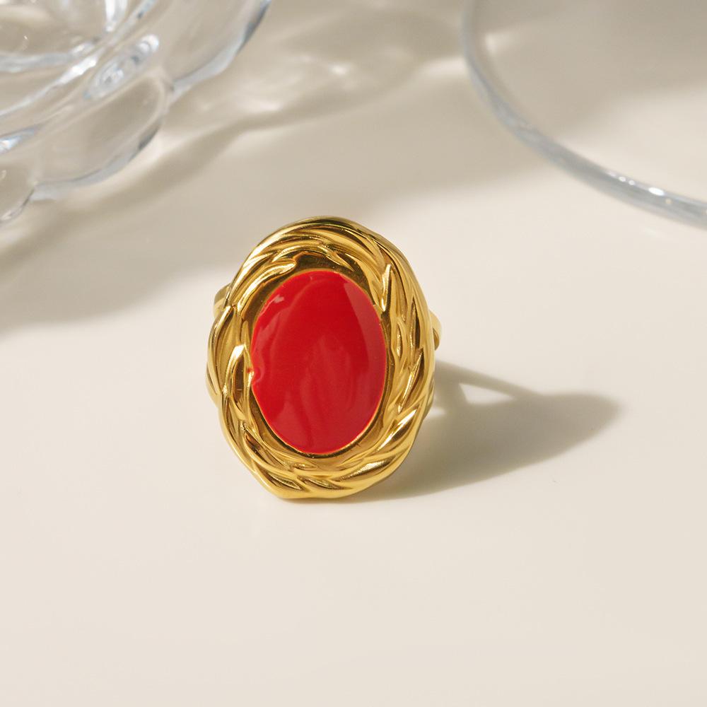 European & American Fashion Stainless Steel Flower Ring, 18k Gold-Plated Open Adjustable Jewelry