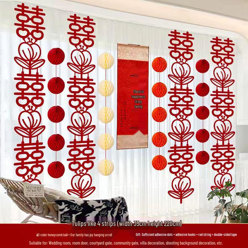 Double Happiness Wedding Room Decoration: Long Strip Happy Sticker for Wall & Floor - Perfect Wedding Celebration & Dress-up Supplies