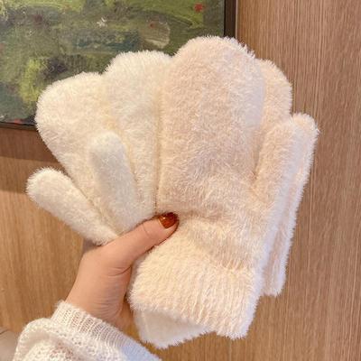 Kadın Kış Sıcak Tutma Artırılmış Kaşmir Kalınlaşmış Vizon Polar Düz Sevimli Hoş Dış Mekan Rüzgar Geçirmez Bisiklet Tam Parmak Eldivenler