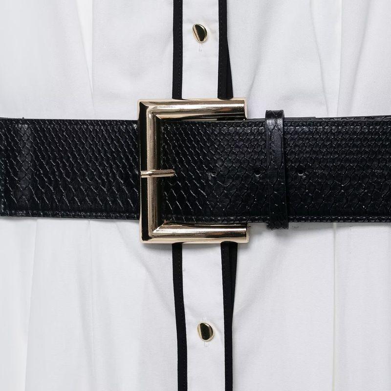 Kaslead New Women Clothes Western Style Contrast Color Trim Poplin Midi Dress 0387081 712