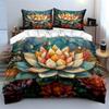 Colorful Lotus With Vibrant Leaves Print Bedding Set 1 Duvet Cover 2 Pillowcases For Adult And Children Luxury Gift Full Size