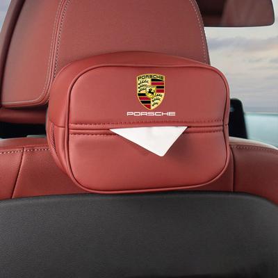 Car Tissue Box Holder Leather Napkin Box Backseat Tissue Case For Cayenne Panamera Macan 911 718 Taycan Boxster Cayman