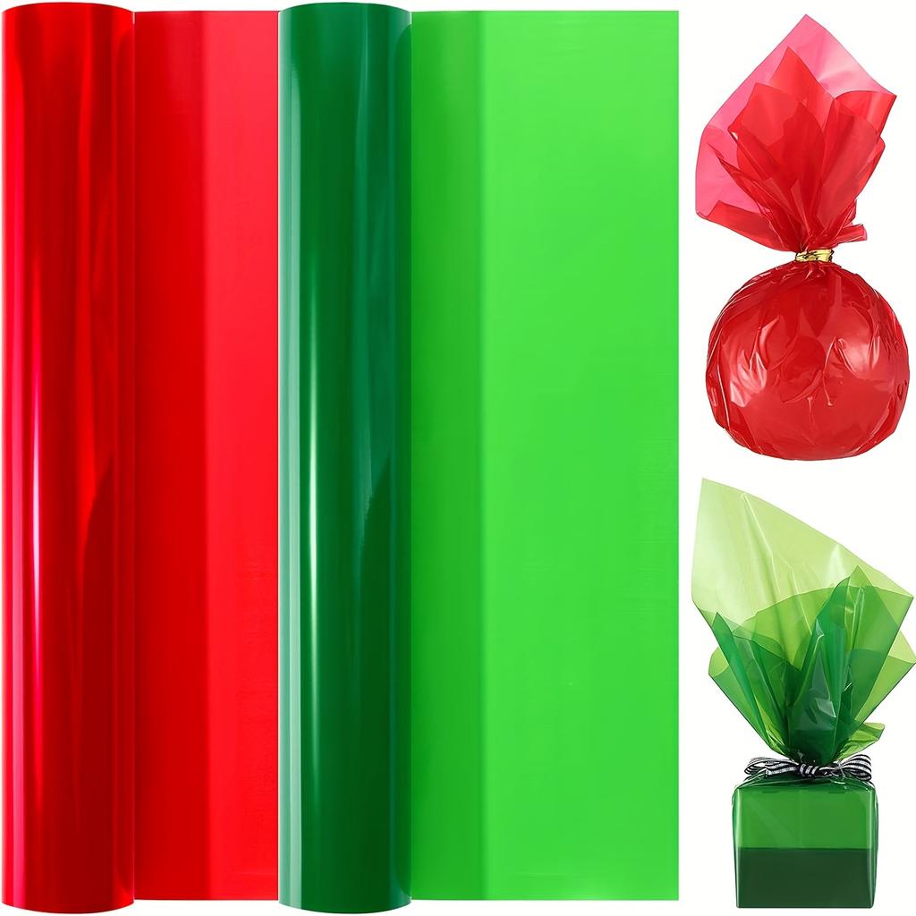 1pcs 40cm*30m 2.5 Mil Red Cellophane Wrapping Rolls, Transparent Cellophane for DIY Crafts Gifts Birthday Anniversary Wedding Gift Packaging