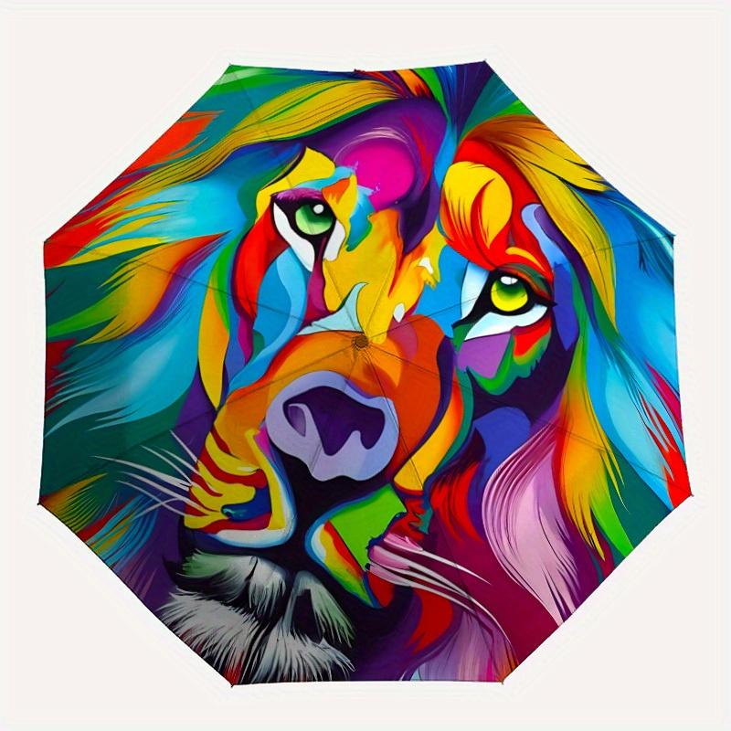 

1pc Colorful Lion Face Automatic Open, Sturdy Iron Frame, Compact Folding Design, All-Season Portable Umbrella for Women & Men, Outdoor Umbr