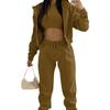 2025 Spring Women's Solid Color Hoodie & Casual Sport Pants 3-Piece Set