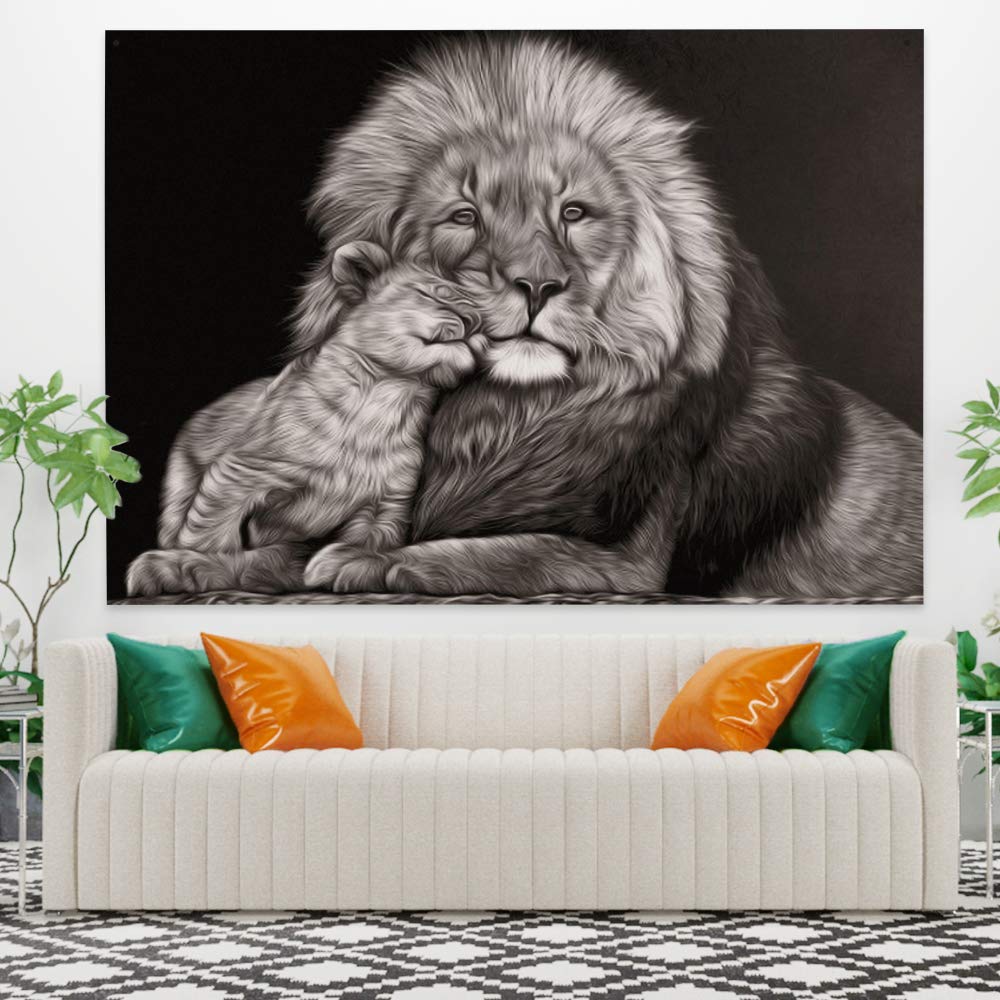 Africký lev divoké zvíře černo-bílý tištěný vzor tapiserie domov ložnice obývací pokoj studentská kolej nástěnná dekorace tapiserie