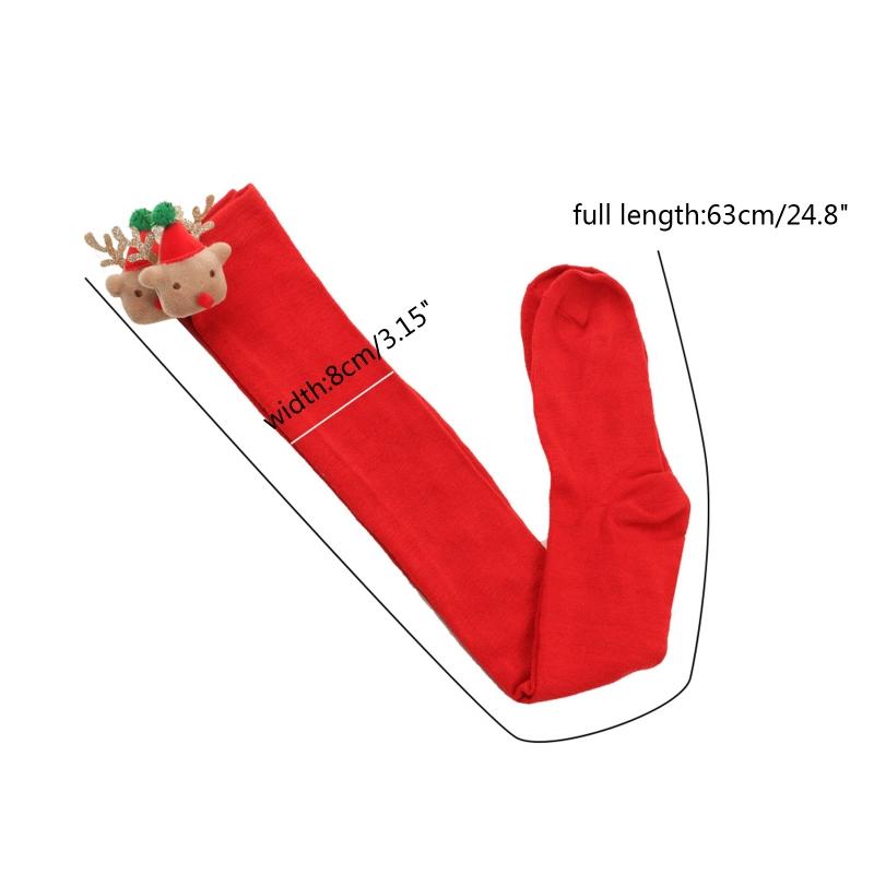 Women Christmas Over Knee Long Socks Cartoon 3D Elk Bowknot Striped Print Thigh High Stockings Holiday Party Hosiery