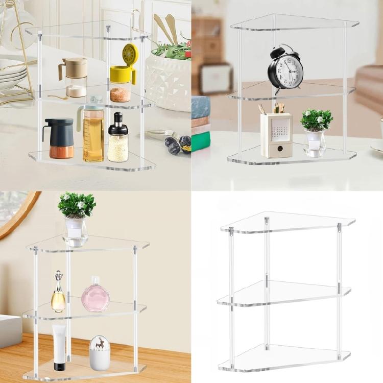 Elegant Wall Mounted Corner Shelf Acrylic Storage Rack Space Saving Organizer Triangle End Table for Skincare Tool