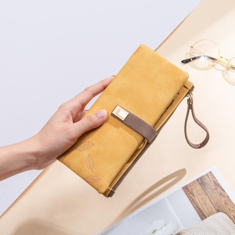 Women Wallet Fashion Long Design Retro PU Leather Credit Card Holder Frosted Print Buckle Zip Purse Female Handbag Wallets