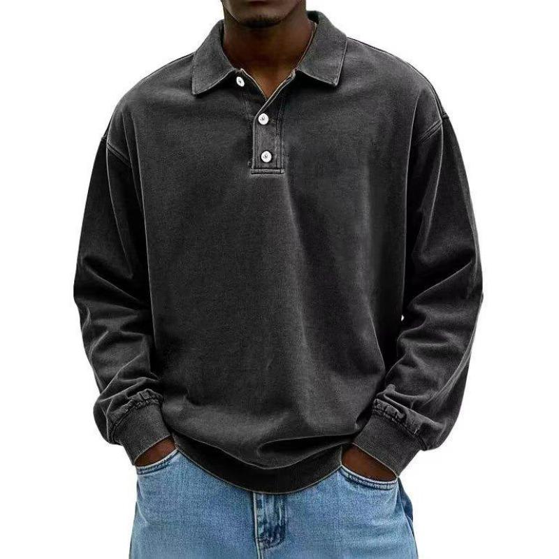 Men's Long Sleeve Polo Shirt Button Collar Relaxed Fit Casual Everyday Top