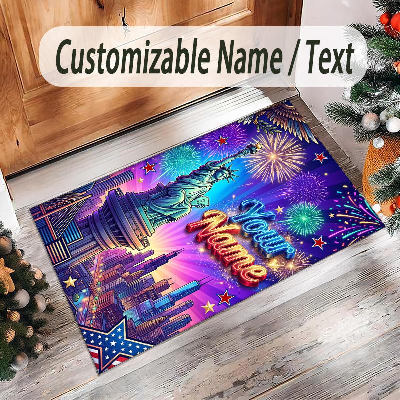 American Patriotic Theme Crystal Velvet Rug Personalized Custom Name Text Soft Floor Mat Home Decor