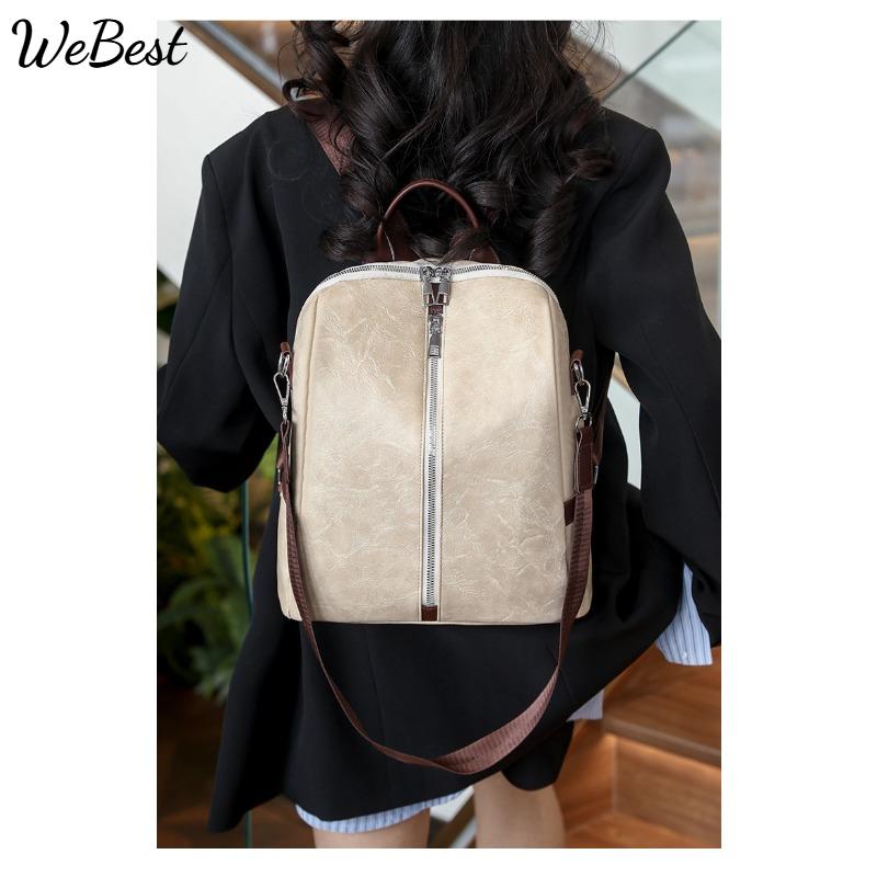 New Women Backpack Anti-Theft Fashion Casual Shoulder Soft Leather Travel Bag Vintage Versatile Solid Color 2-in-1 Backpack