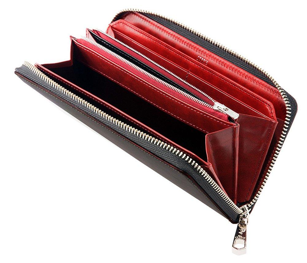 Bridle Leather Luga Shoulder Long Wallet Round Zipper Bundle Wallet Leather Day Gift Present Birthday Boyfriend Black X Red 6270 [Cypris] & Father's