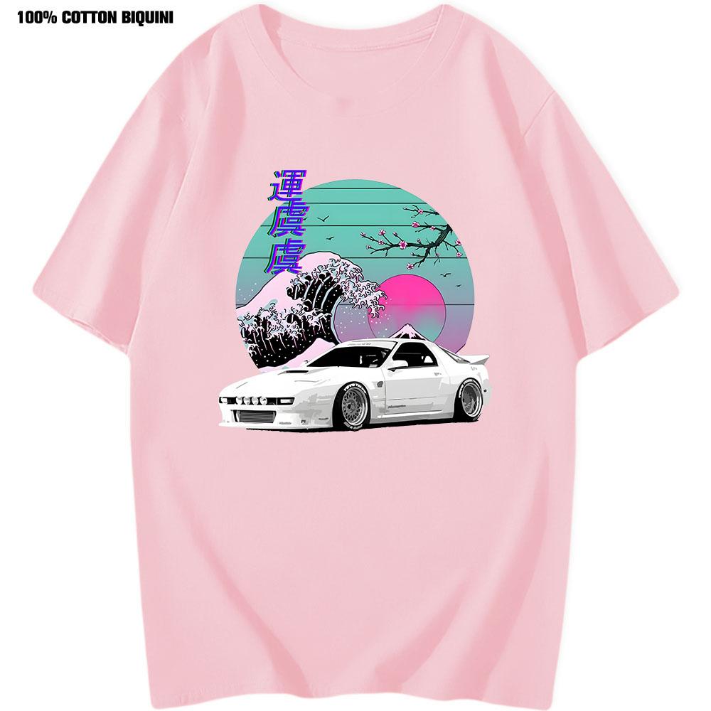 Anime T-shirt För Japansk Vaporwave JDM Legendbil RX7 Tryck T-shirts Harajuku Japanska Bilar Herr 100% Bomull Klassisk T-shirt