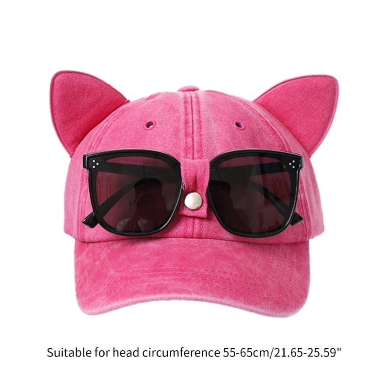 Cat Ear Baseball Cap with Sunglasses Decor Adult Adjustable Cap for Summer Outdoor Cycling Hiking Hat for Teens Men
