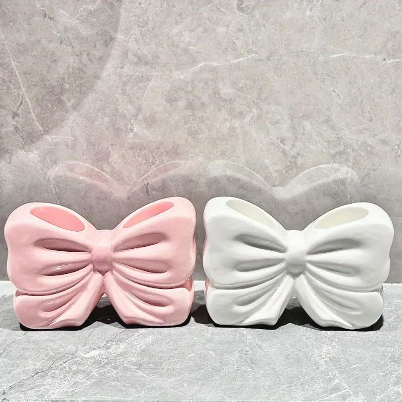 1pc Ceramic Bow Toothbrush Holder Ornament Ceramic Toothbrush Toothpaste Storage Rack Bathroom Accessories Brush Holder