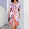 2026 New Summer Fashion Women's Short-sleeved Loose Dress Ladies Holiday Casual Loose Round Neck Dress 3d Facial Printing Clothes