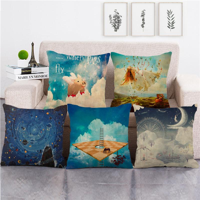 Creative Cartoon Illustration Star Map Digital Printing Short Plush Pillow Covers For Car Sofa Office Cushion Cover Home Goods