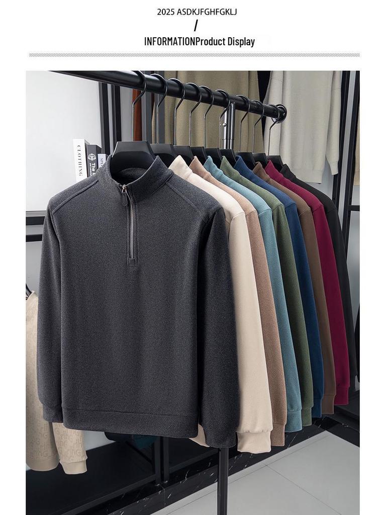 Men's Thermal Fleece Half-Zip Stand Collar Long Sleeve T-shirt Hoodie - Warm Autumn/Winter Layer
