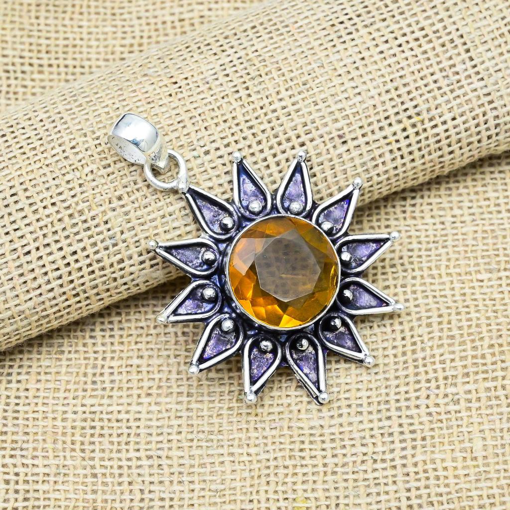 Citrine Gemstone Ručně vyráběné šperky Solid 925 Sterling Silver Přívěsek pro ženy