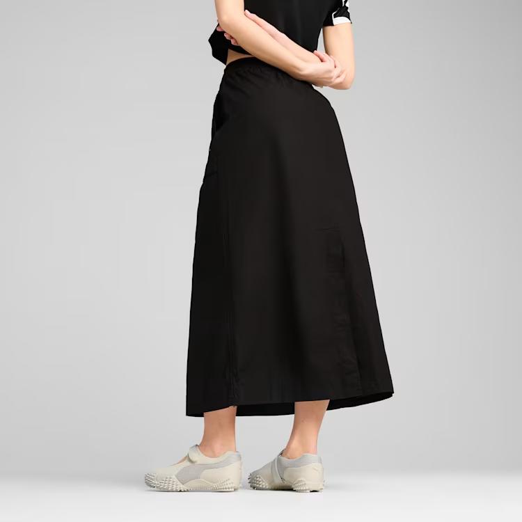 Puma Solid Color Elastic High Waist Long Casual Skirt Women Skirts Black 629784-01