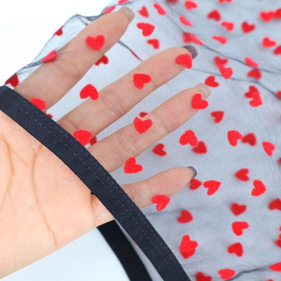 Men Boxer Underwear Elastic Mid-rise Perspective Hollow Mesh Design Boxer Briefs Heart Pattern Underwear Anniversary Gift