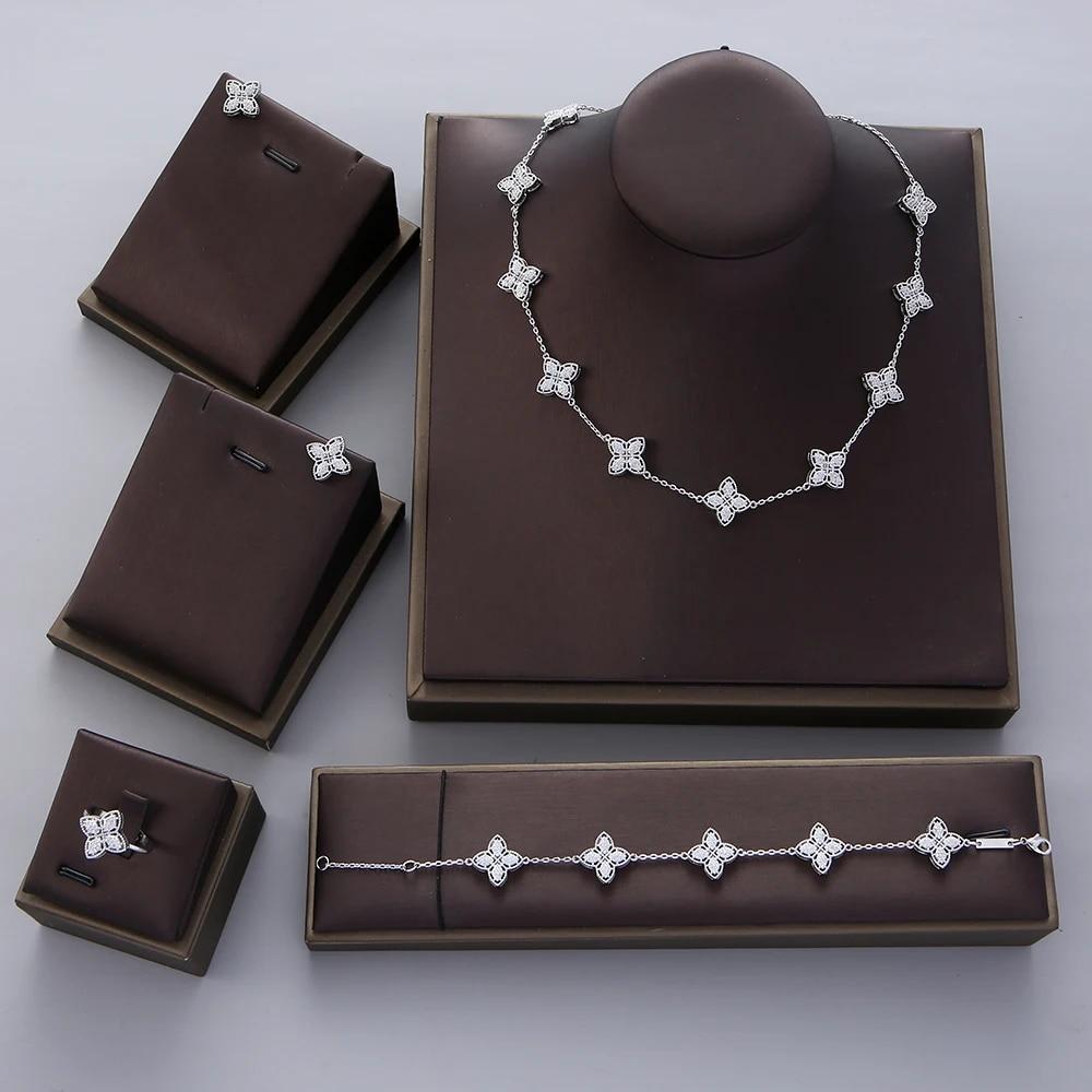 

Роскошное массивное ожерелье с цветком, серьги, кольцо, браслет, комплект для женщин, свадебная вечеринка, полный циркон, свадебные украшения в Дубае S390