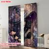 2pcs, plane printing Pattern Curtains Mysterious Witch with Cat and Mushroom Durable Polyester (without rod) All Seasons Ldeal