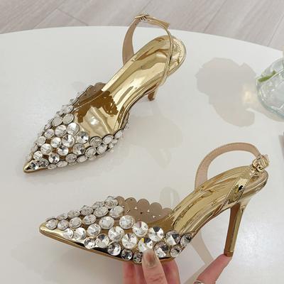 Liyke Elegant Pointed Toe Slingback Stiletto Sandals Crystal Diamonds Women Pumps High Heels Wedding Prom Shoes Zapatos Mujer
