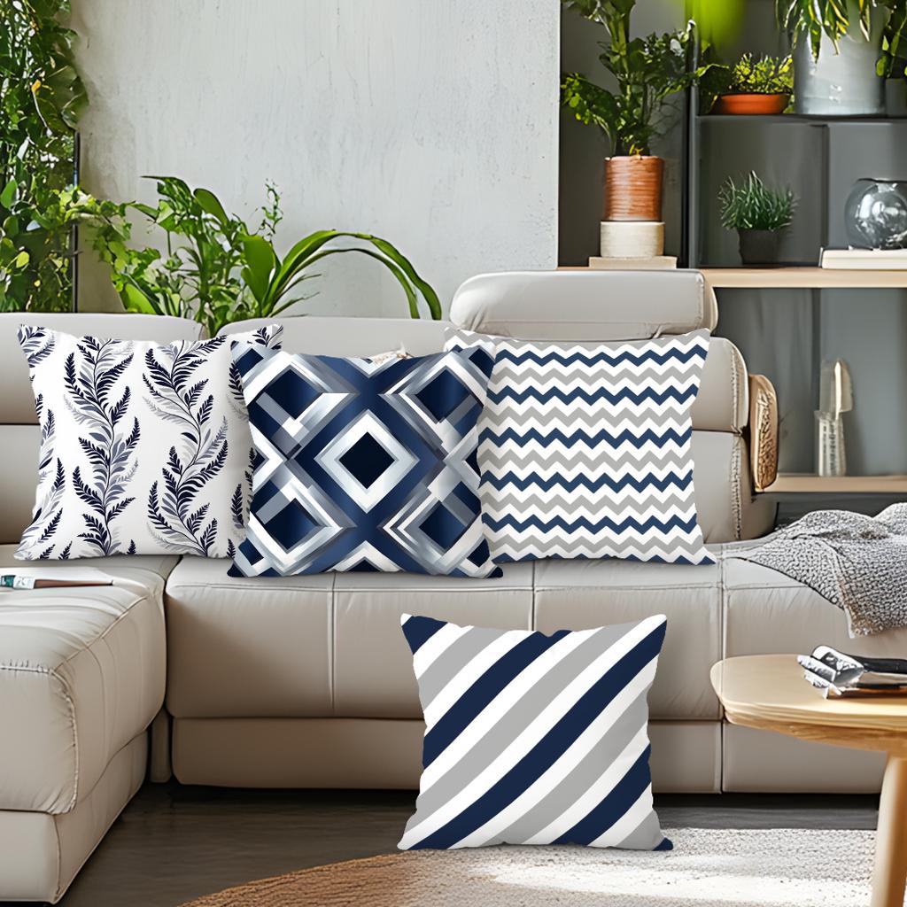 Home Decor Blue & White Geometric & Patterned Pattern Cushion Cover Suitable for Sofa Bedroom Car Pillow Cover