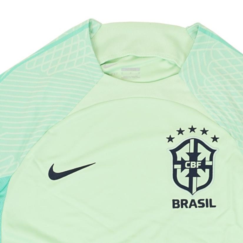 Nike Dri-Fit Strike Brazil National Team Soccer Training Series Logo Print Striped Crew Neck Short Sleeve T-Shirt Men Tops Light-Green DH6441-390