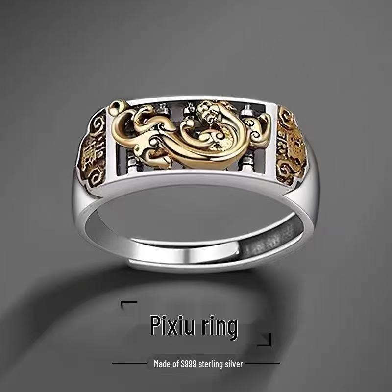 Retro Pixiu 999 Sterling Silver Open Ring: Stylish Wealth & Luck Charm for Men and Women