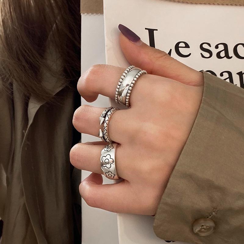 

925 Sterling Silver Retro Flower Open Ring - Women s Trendy Cold Style, Niche Design