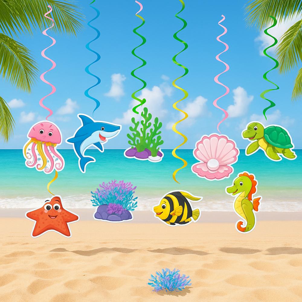 Paper Hawaiian Spiral Ornaments Colorful Summer Theme Pendant Ocean Animals Hanging Flag  Wedding