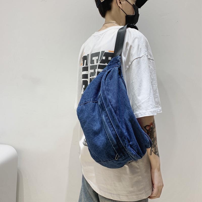 Student's Large Capacity Denim Chest Bag Women's Crossbody Bag Waist Bag