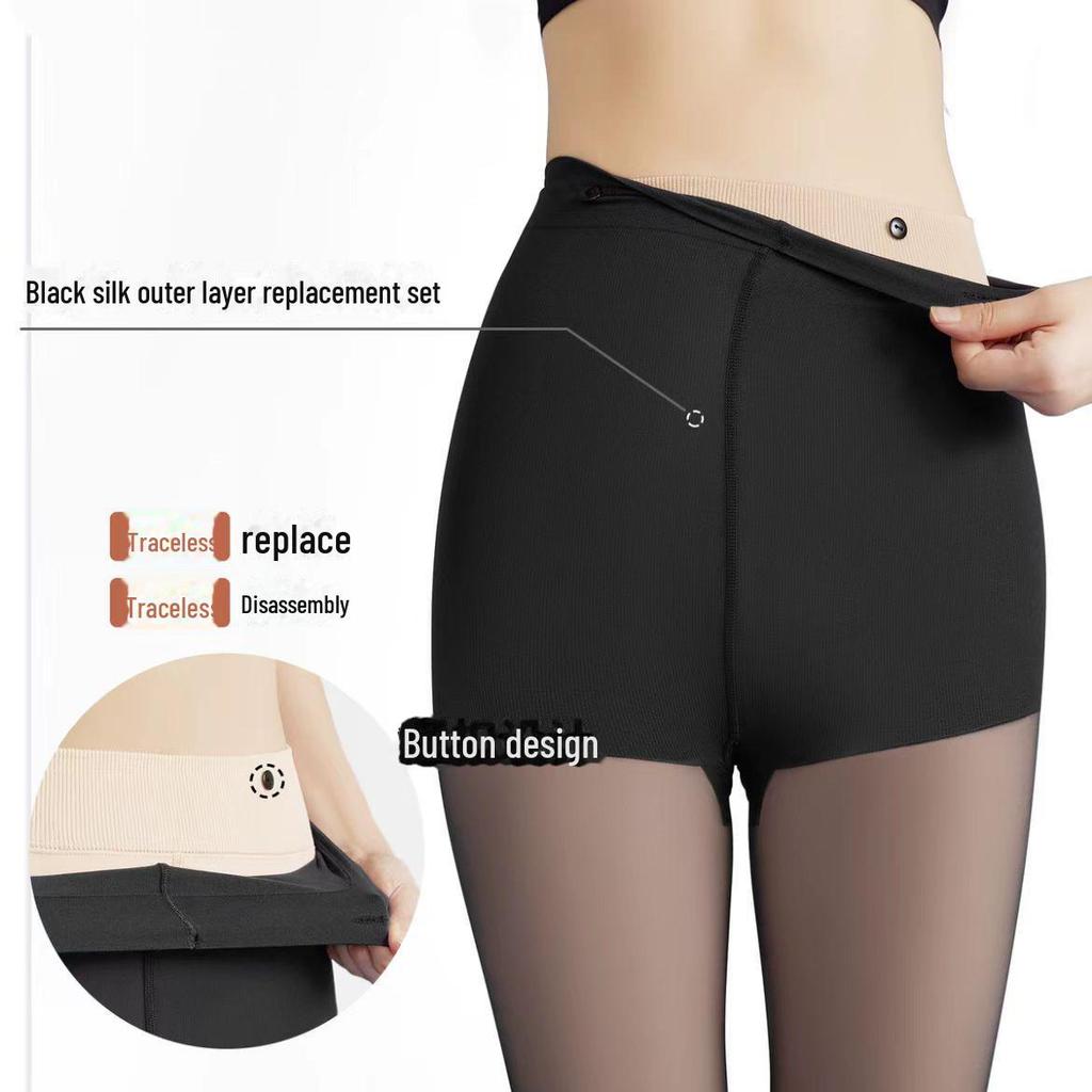 Double-Layer Polka Dot Black Silk Plus Velvet Pantyhose - Sheer Bare Leg Effect, Large Size, Thick for Autumn/Winter