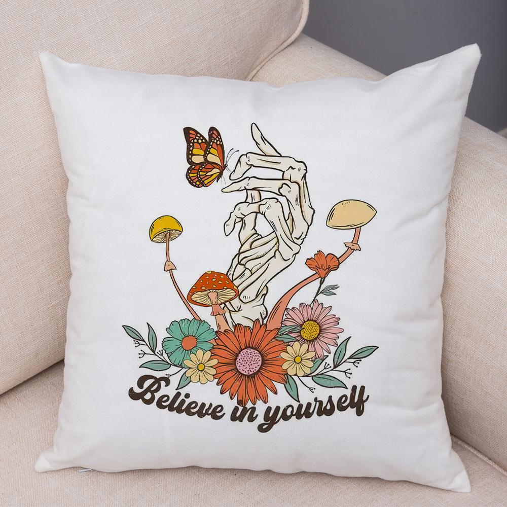 Wild Spirit Skull Pillowcase Double Print Stay Weird Mushroom Cushion Cover Soft Plush Boots Soul Camera Pillowcase for Sofa