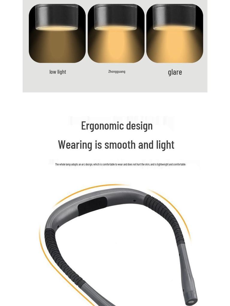 LED Neck-Hanging Reading Lamp with Eye Protection, Three-Speed, Dual-Color, Double-Head Lighting