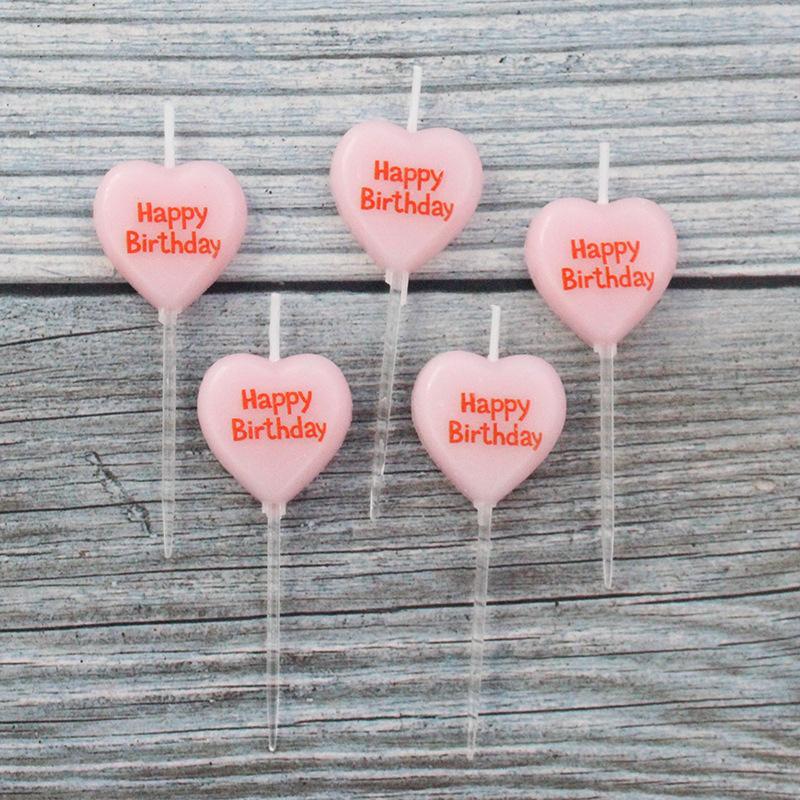 Pink Cute Heart Shaped Confession Valentine's Day Candle Letter Happy Birthday Happy Birthday Candle