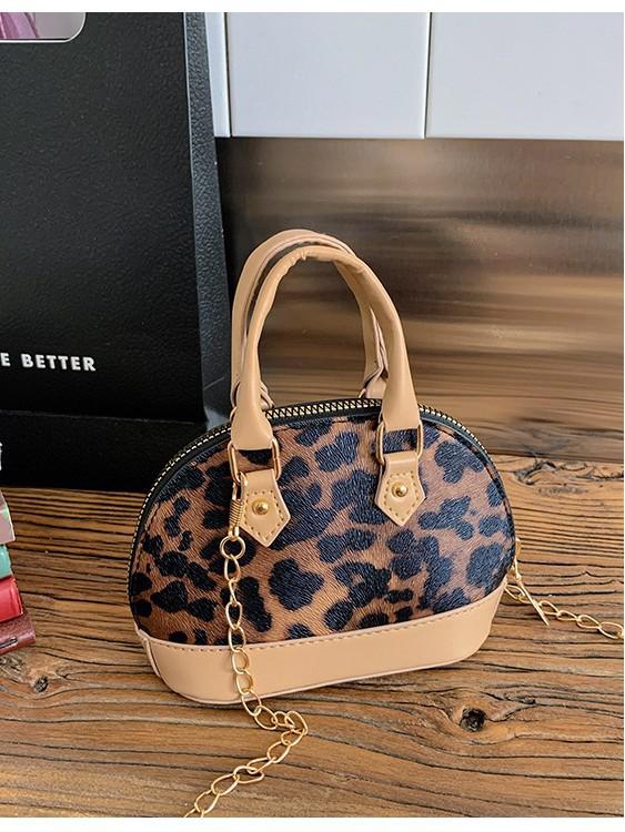 Leopard Print Girl's Mini Crossbody Handbag with Chain