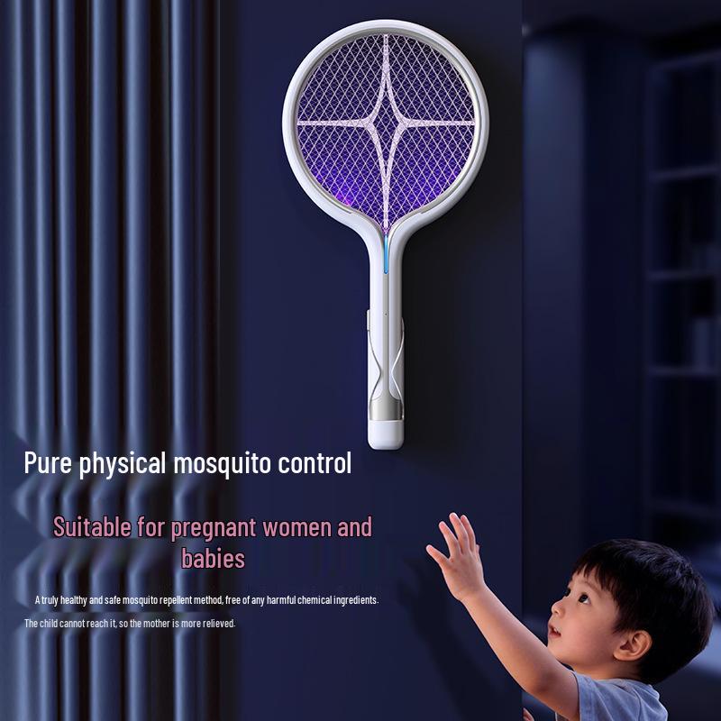 Wall-Mounted 3-in-1 Purple Light Electric Mosquito Swatter: Handheld, Electric Shock, Insect Attracting Killer Lamp