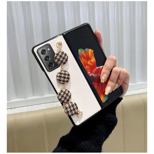Dámský látkový náramek s mřížkovým vzorem Kryt na telefon Samsung Galaxy Z Fold 3 5g Zfold 4 Houndstooth Potištěné pouzdro Pu Leather Hard