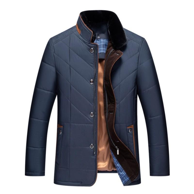 

Men s Winter Stand Collar Casual Warm Thickened Jacket Middle-Aged and Elderly Fathers Single-Breasted Straight Hem Business Coat 3XL темно-синього кольору