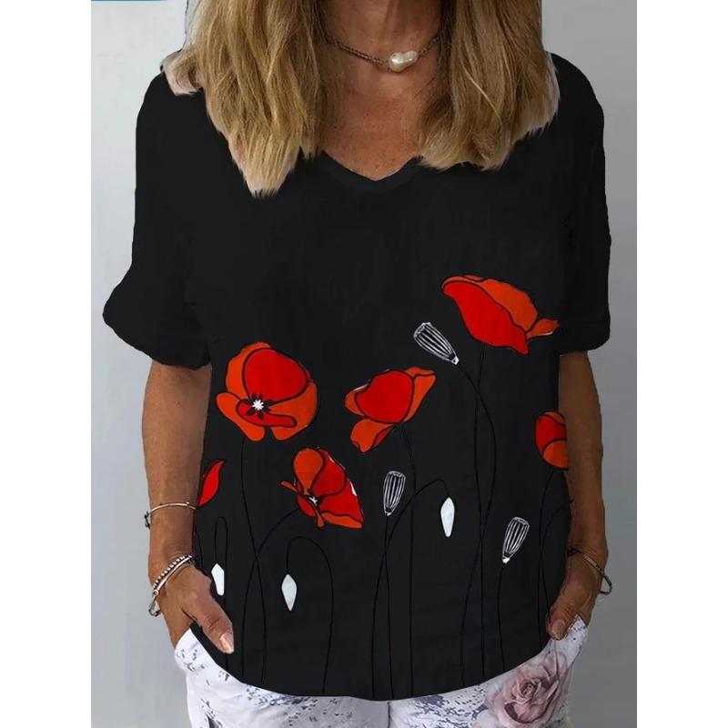 

Літній круглий виріз з 3D квітковим принтом, топ, модний повсякденний жіночий з короткими рукавами, футболки M